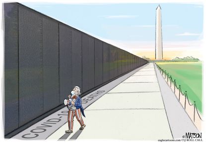 Editorial Cartoon U.S. Covid-19 memorial wall remembering honoring victim