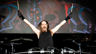 Dirk Verbeuren of Megadeth performs at Lokerse Feesten Festival on August 6, 2023 in Lokeren, Belgium 