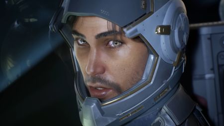 Protagonist Jun in space gear during a flight in the sci-fi RPG, Exodus 