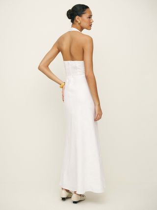 white halter backless maxi dress