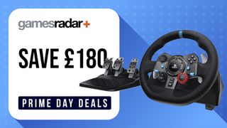 'Save £180' badge with a Logitech steering wheel