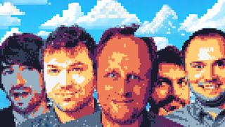 Generative AI; pixel art faces in the clouds
