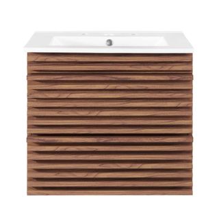 panelled wood single wall mounted vanity unit