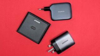 Various USB-C chargers from Anker, UGREEN, and Baseus.