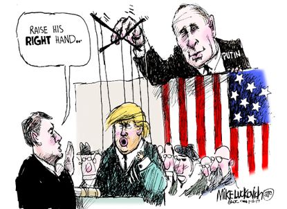 Political Cartoon U.S. Donald Trump as Putins puppet