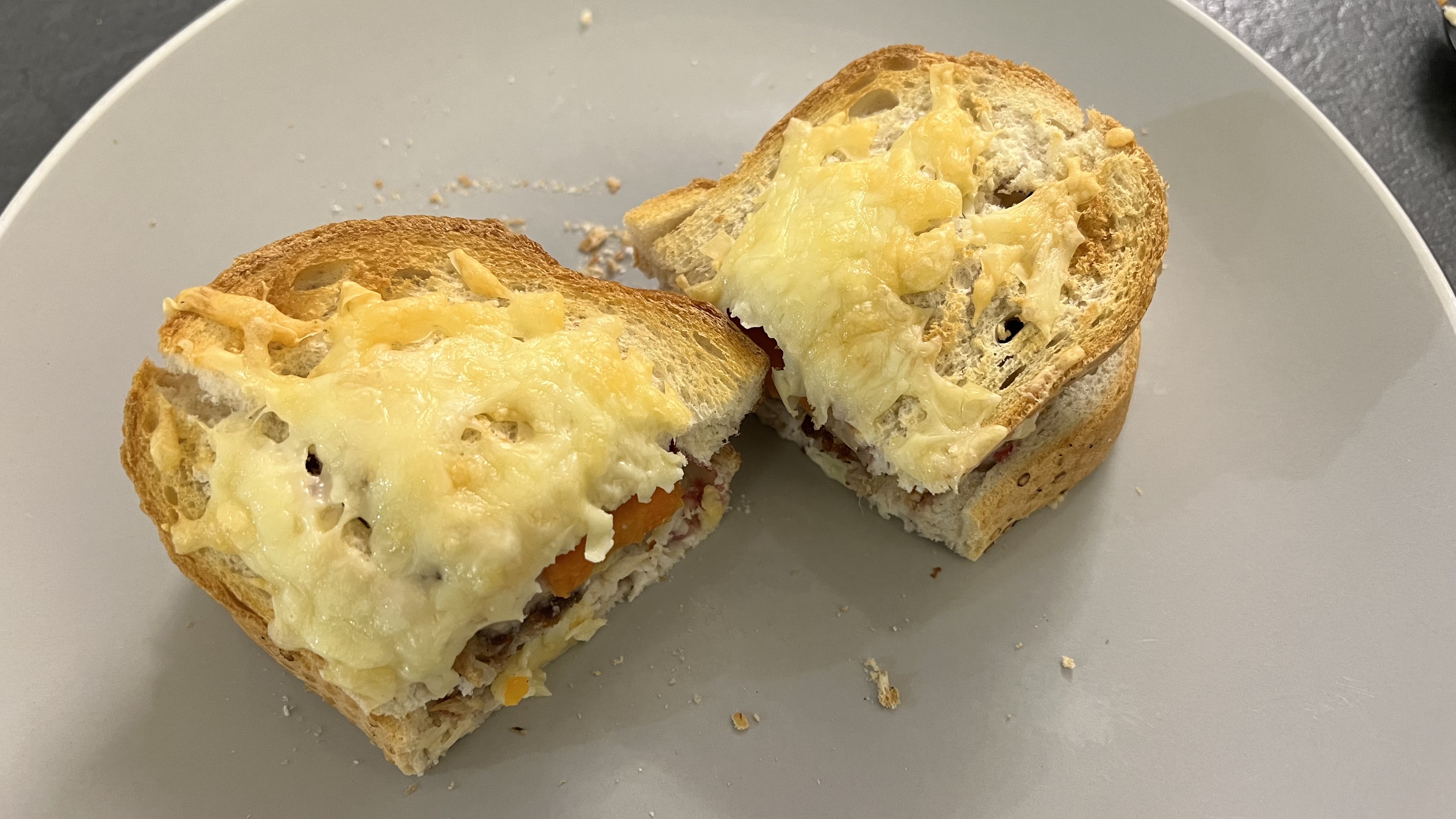 Christmas Leftover Toastie cut in half