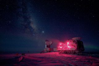 The South Pole Telescope during Antarctic night.