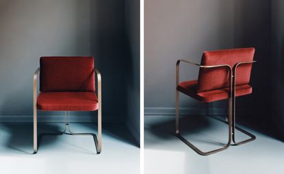 Marta Salla armchair in Stainless steel and Rust colour fabric