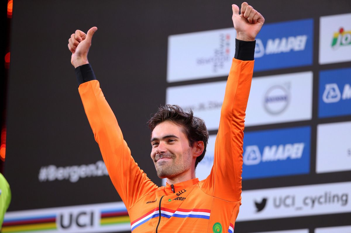 Tom Dumoulin (Netherlands) before collecting the rainbow jersey