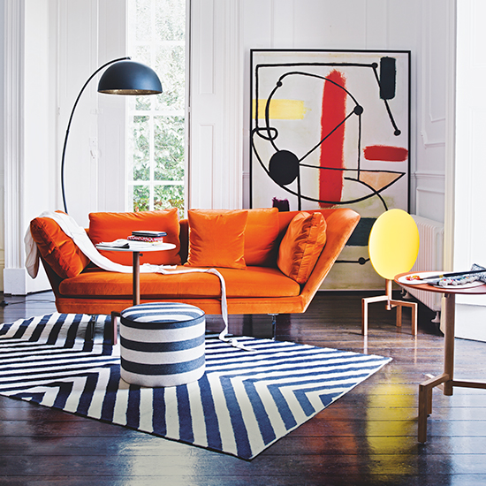 orange and black living room