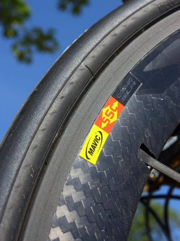 The new Mavic aluminum brake surface sports a fine texture that presumably yields better brake pad bite. There's likely a new extra-hard surface treatment, too, as otherwise the texture would quickly wear off.