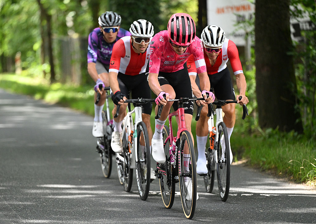 Max Walker of Great Britain and Team EF Education - EasyPost competes in the breakaway during the 82nd Tour de Pologne 2025, Stage 2 a 149.4km stage from Hotel Golebiewski Karpacz to Karpacz / #UCIWT / on August 05, 2025 in Karpacz, Poland. (Photo by Luc Claessen/Getty Images)