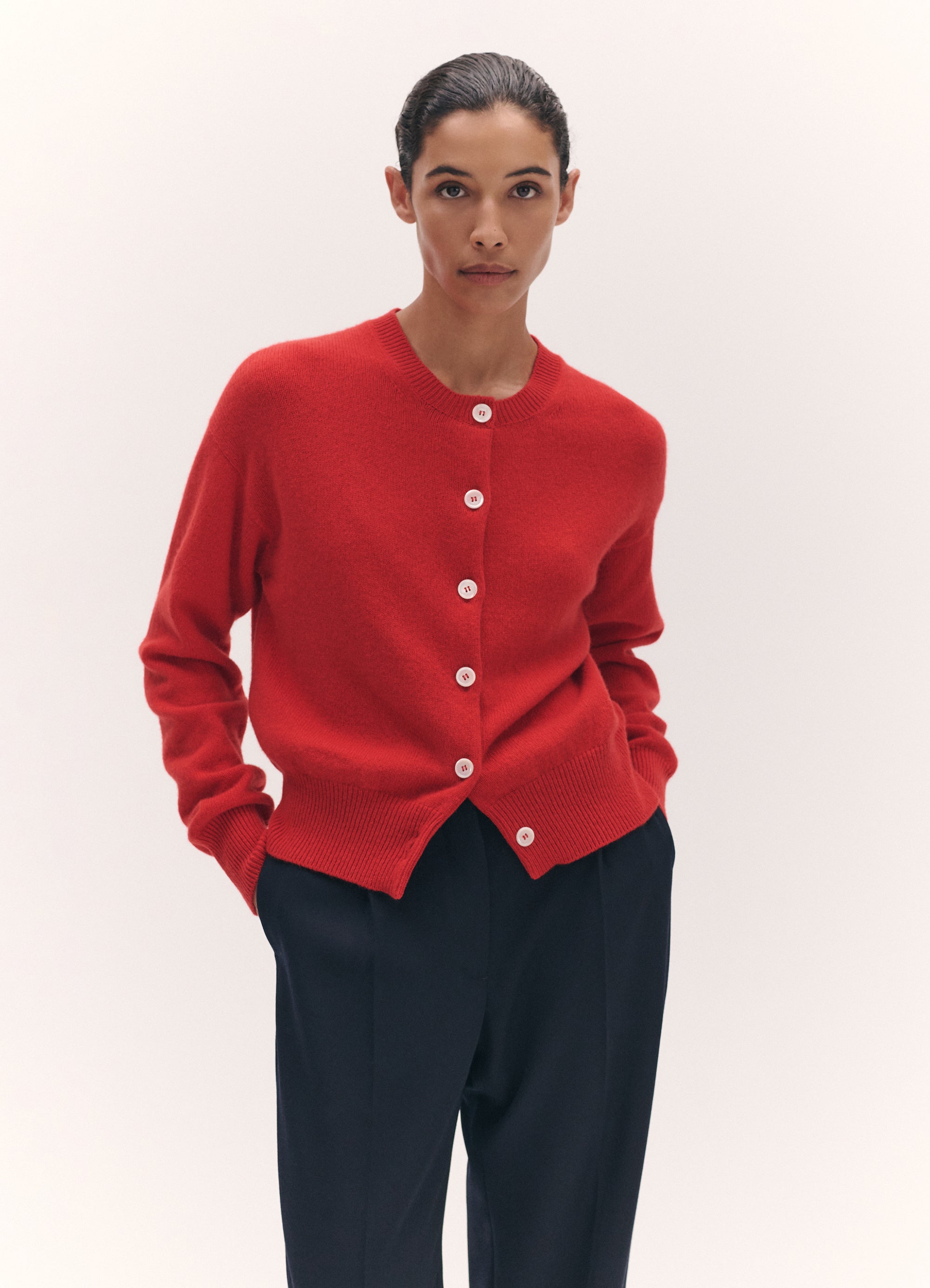 Ada Crewneck Cardigan in Poppy Red
