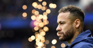 Neymar Jr of Paris Saint-Germain arrives on the pitch before the Ligue 1 match between Paris Saint-Germain and Lille OSC at Parc des Princes on February 19, 2023 in Paris, France.