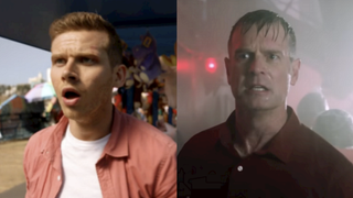 Oliver Stark as Buck facing the tsunami and Peter Krause as Bobby on the cruise ship on 9-1-1