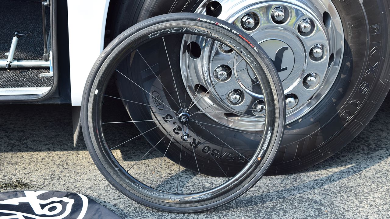 Fernando Gaviria was set to race on the newly released Campagnolo WTO 45 wheels until sickness ended his race before it had started