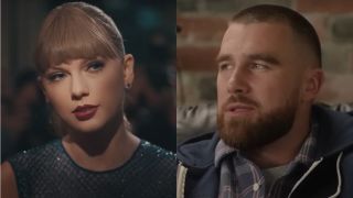 Taylor Swift in Delicate music video and Travis Kelce on SNL.