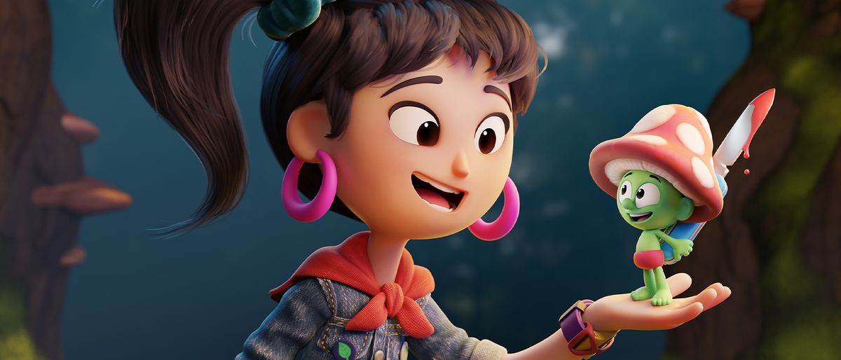 Blender 3.1 review; close up of a smiling cartoon character holding a mushroom