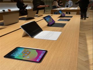 the iPad range on a table at the Apple office