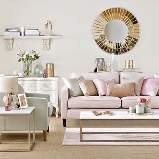 pink and gold living room
