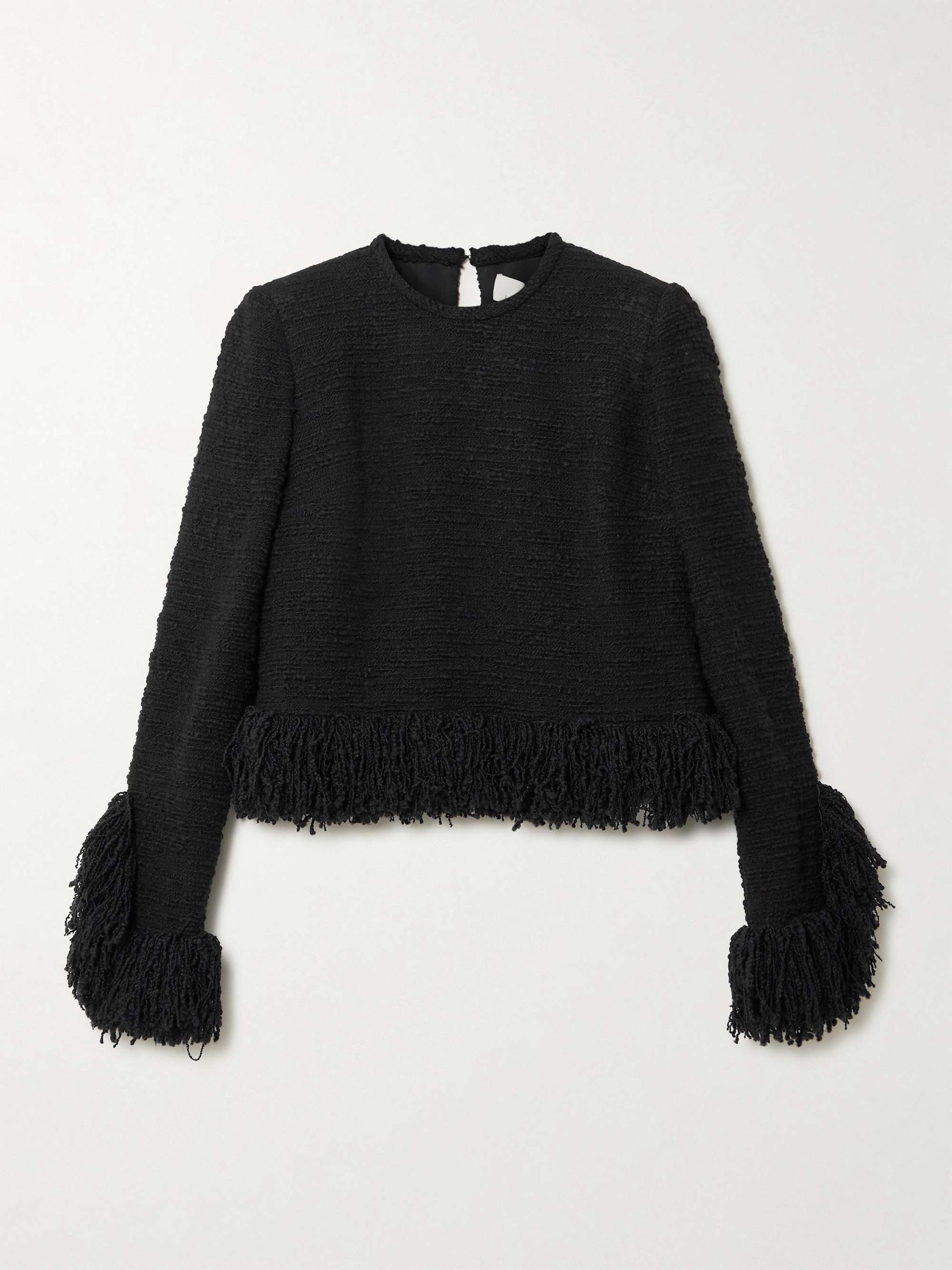Lila Cropped Fringed Wool-Blend Bouclé Top