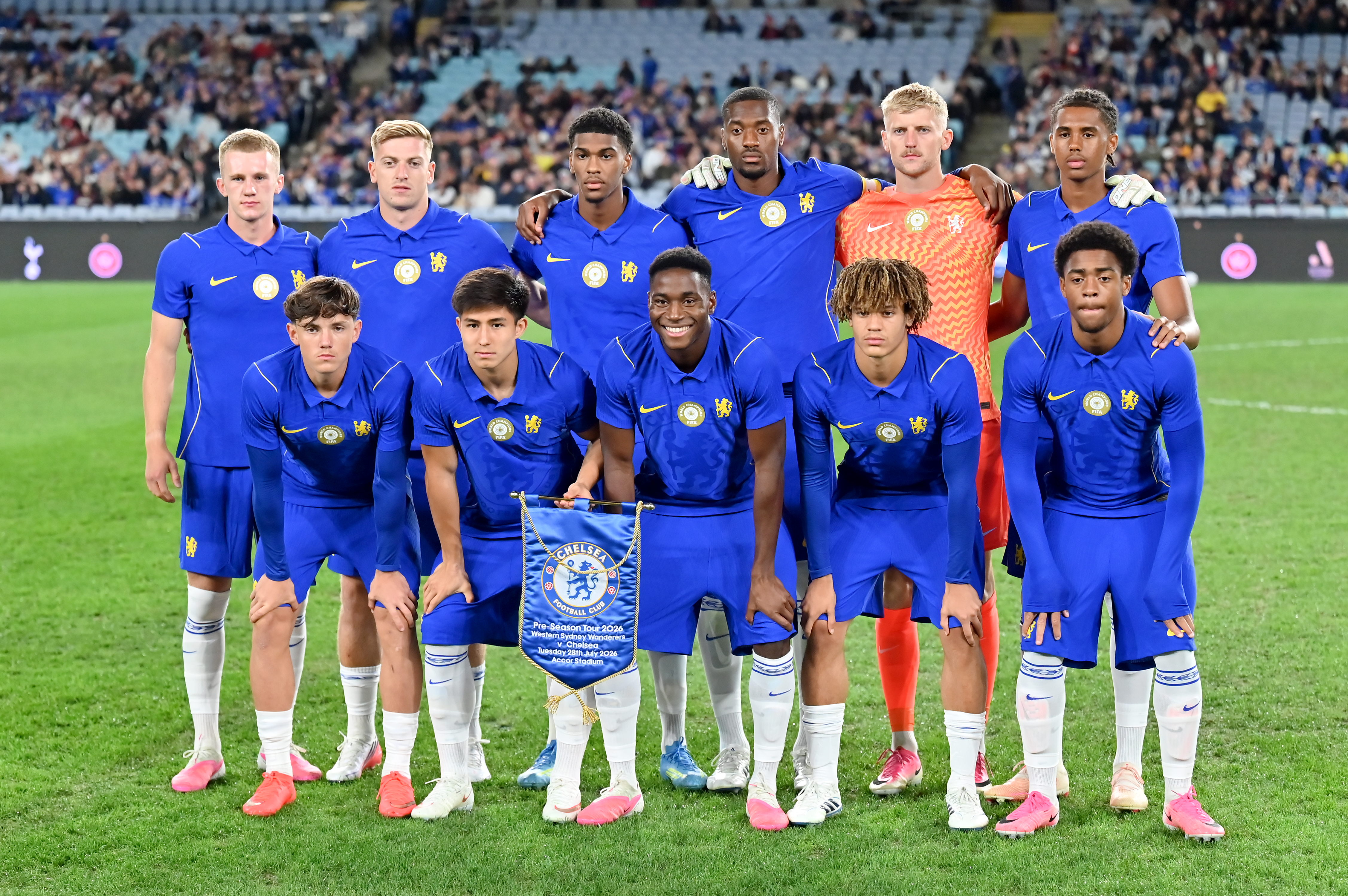 SYDNEY, AUSTRALIA - JULY 28: Players of Chelsea FC pose for a team photo before the Sydney Super Cup match between Western Sydney Wanderers and Chelsea FC at Accor Stadium on July 28, 2026 in Sydney, Australia. (Photo by Ayush Kumar/Eurasia Sport Images/Getty Images)