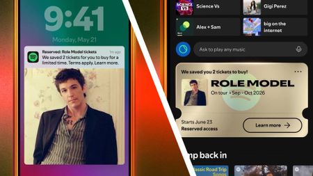 Two smartphones showing Spotify's Reserved notification and in-app pop-up