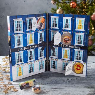 blue coloured advent calender with christmas tree