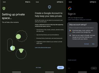 how to create private space for apps on your pixel - private space creation and google account options