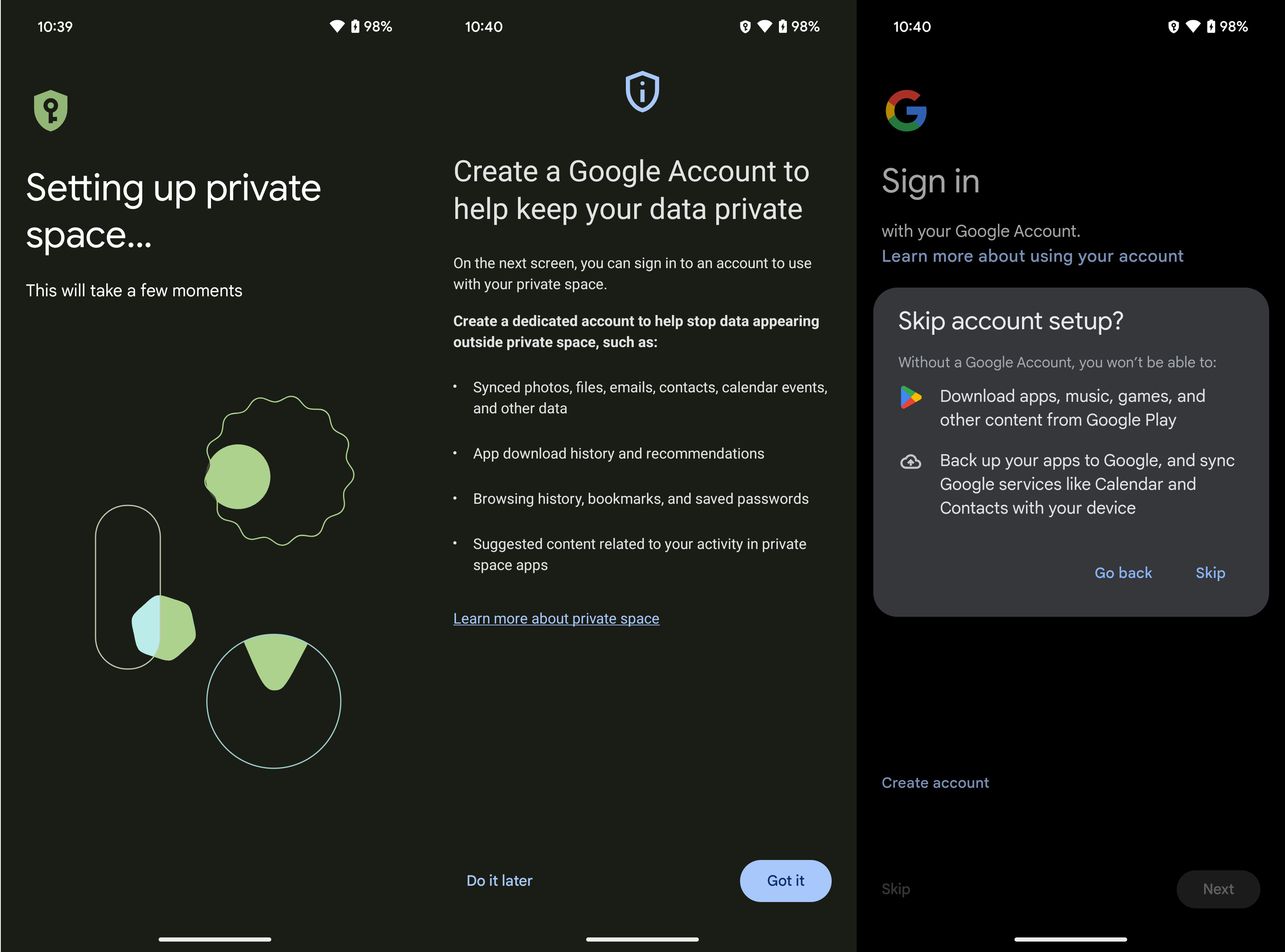 comment créer un espace privé pour les applications sur votre pixel – création d'espace privé et options de compte Google