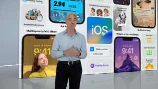 Craig Federighi in front of iOS 16 breakdown at WWDC 2022