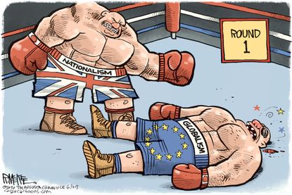 Political cartoon World Brexit Globalization fight win