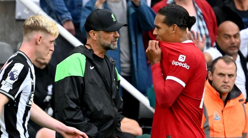 Liverpool&#039;s Virgil van Dijk leaves the pitch after being sent off against Newcastle in the Premier League in August 2023.