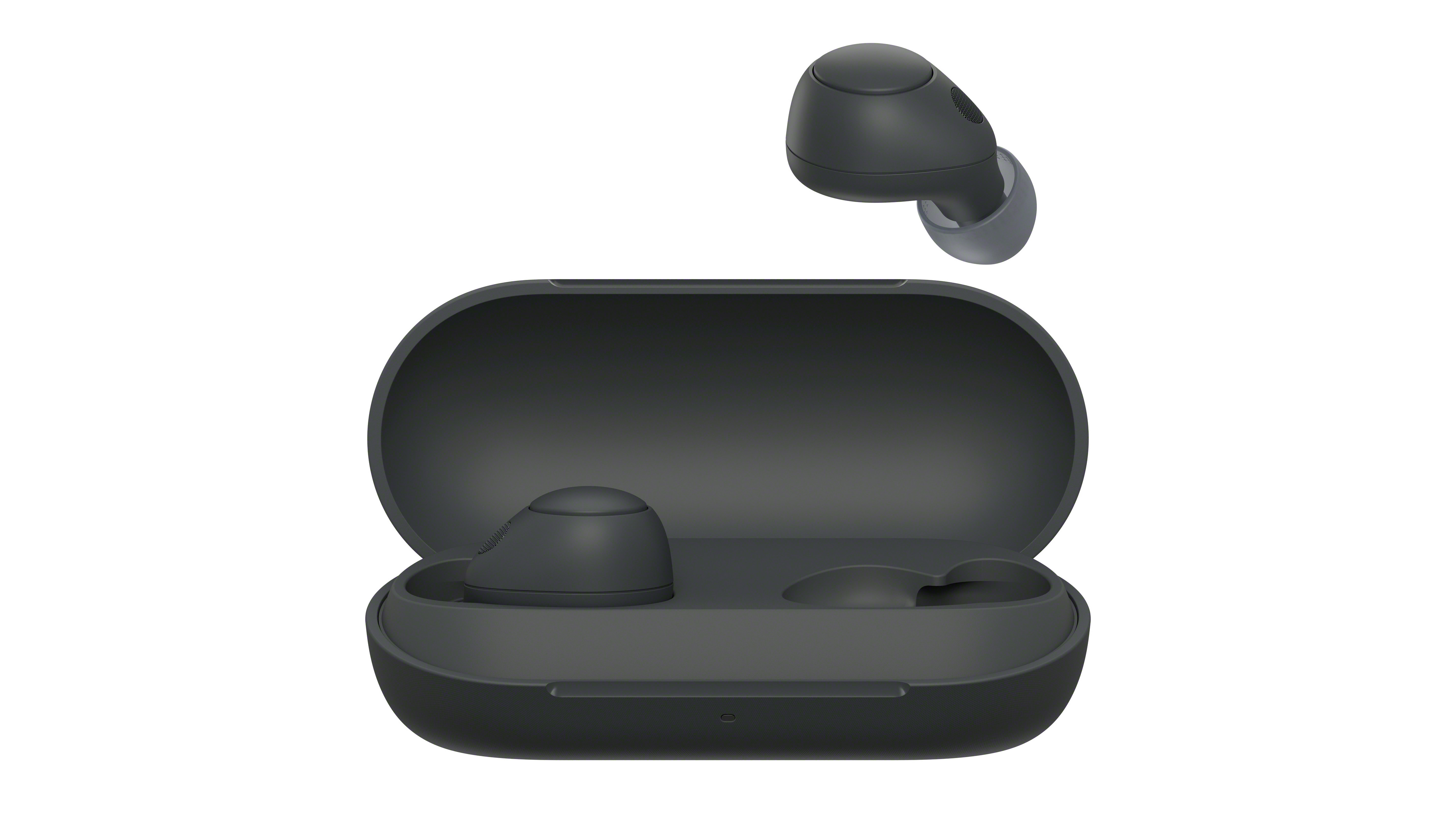 Sony WF-C700N Ohrhörer in Schwarz auf weißem Hintergrund