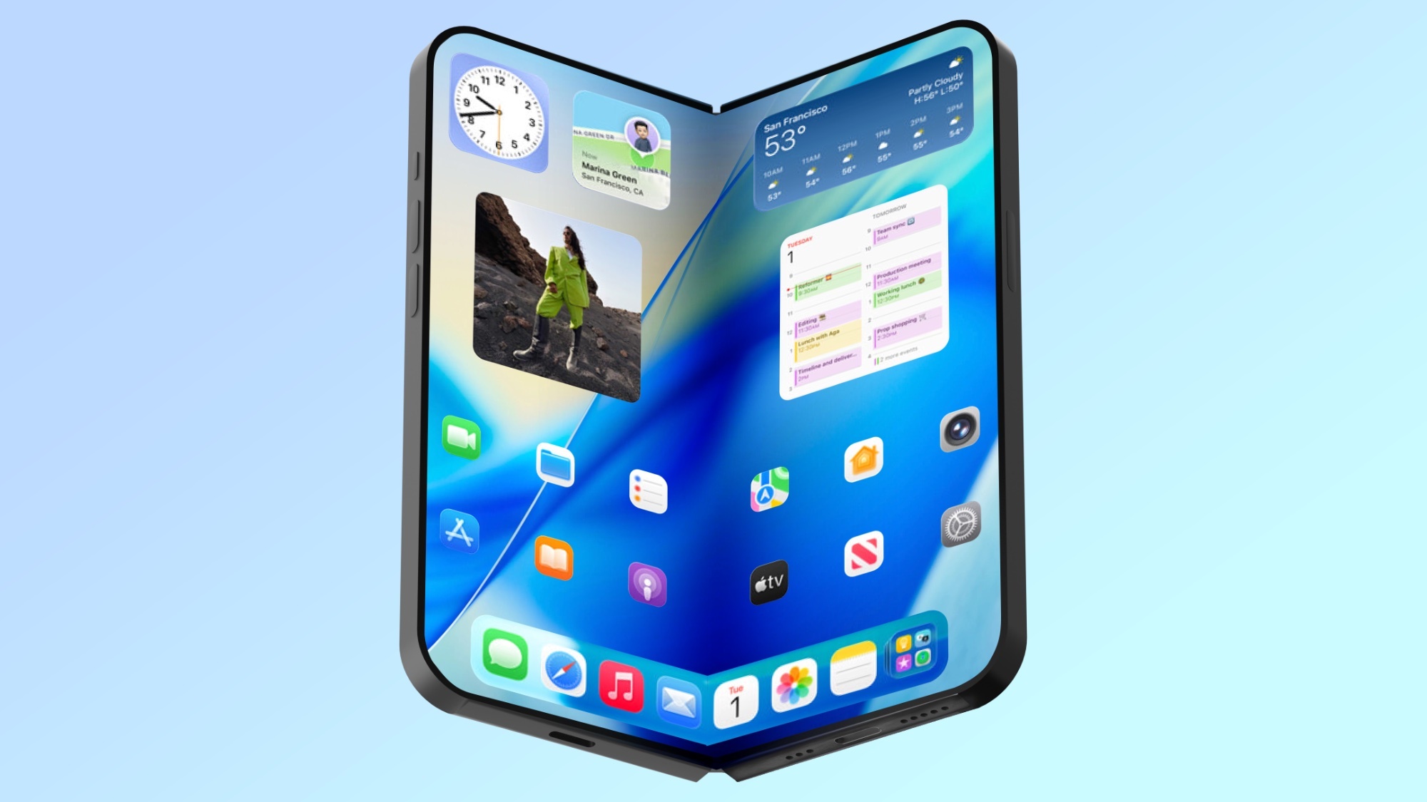 iPhone fold on a blue background