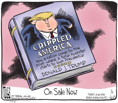 Political cartoon Donald Trump book