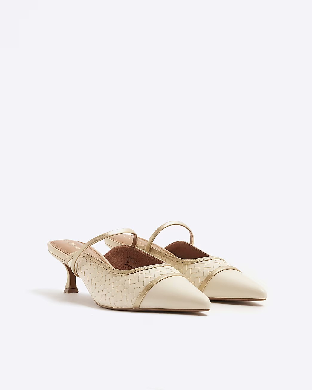 River Island, Cream Woven Ankle Strap Court Heels