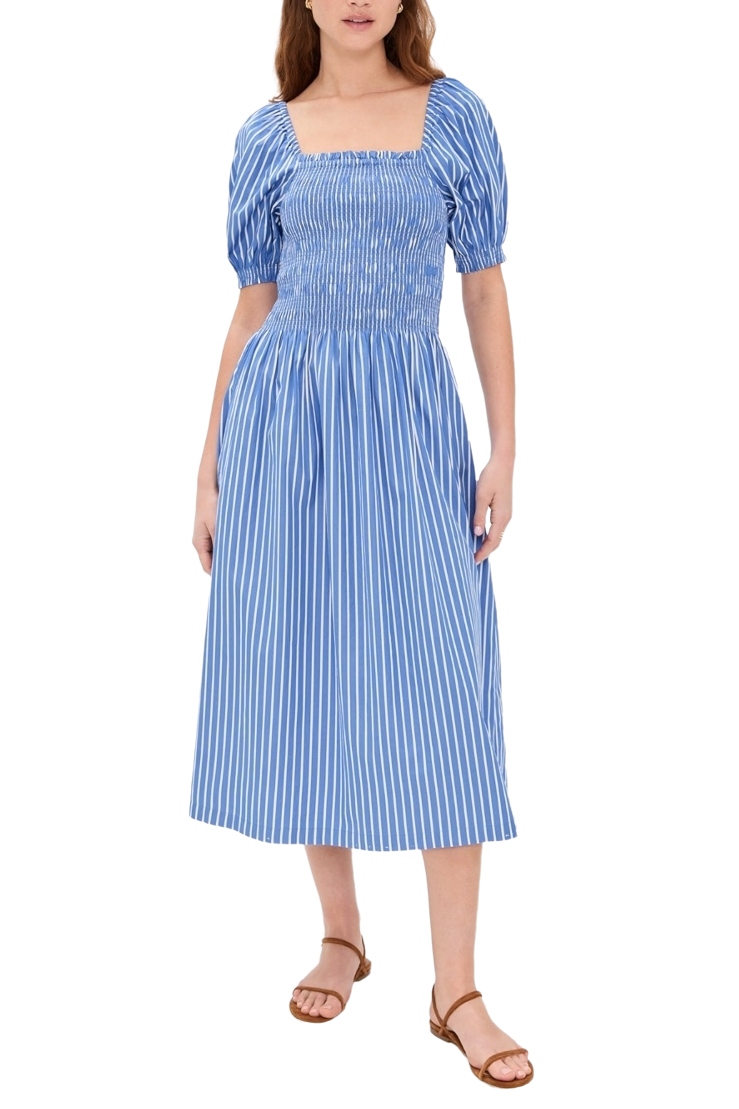 Madewell Smocked Puff Sleeve Midi Dress
