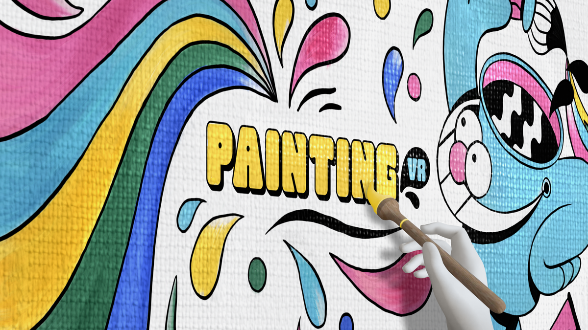 A user creating the Painting VR logo on a white wall