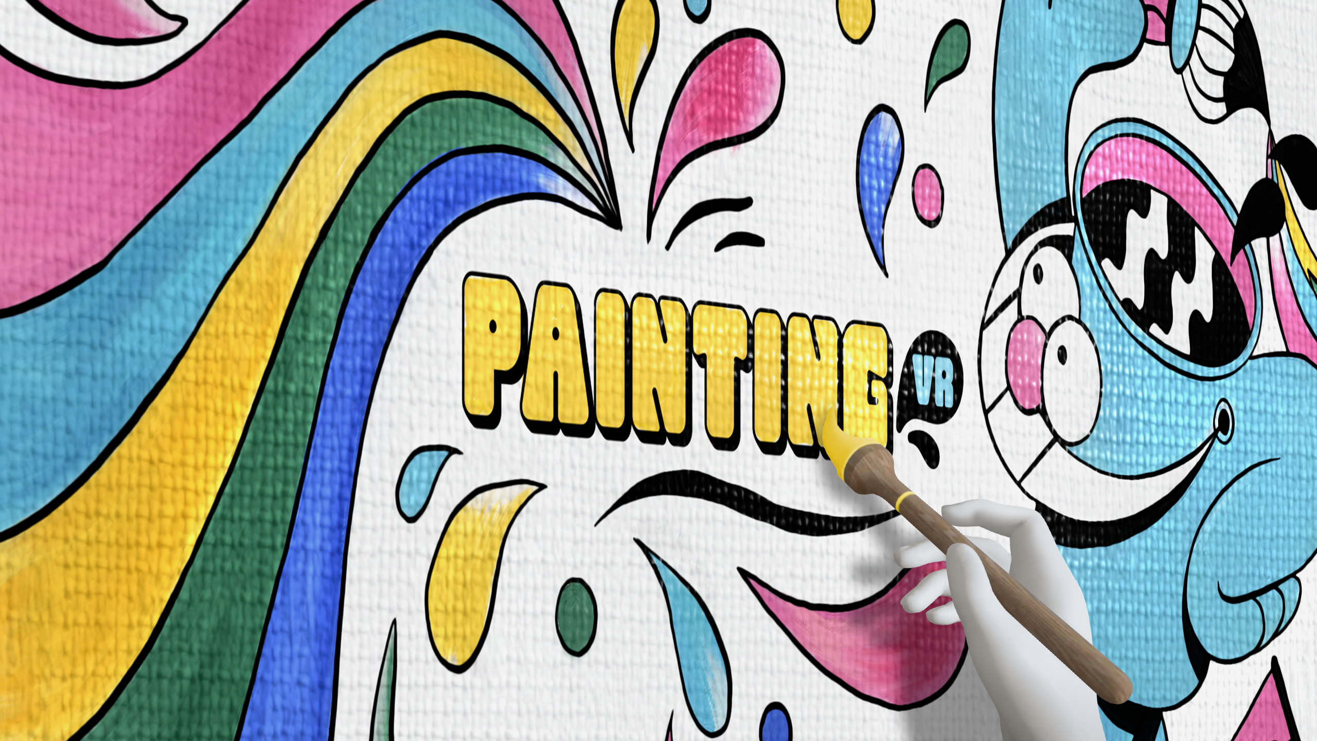 A user creating the Painting VR logo on a white wall