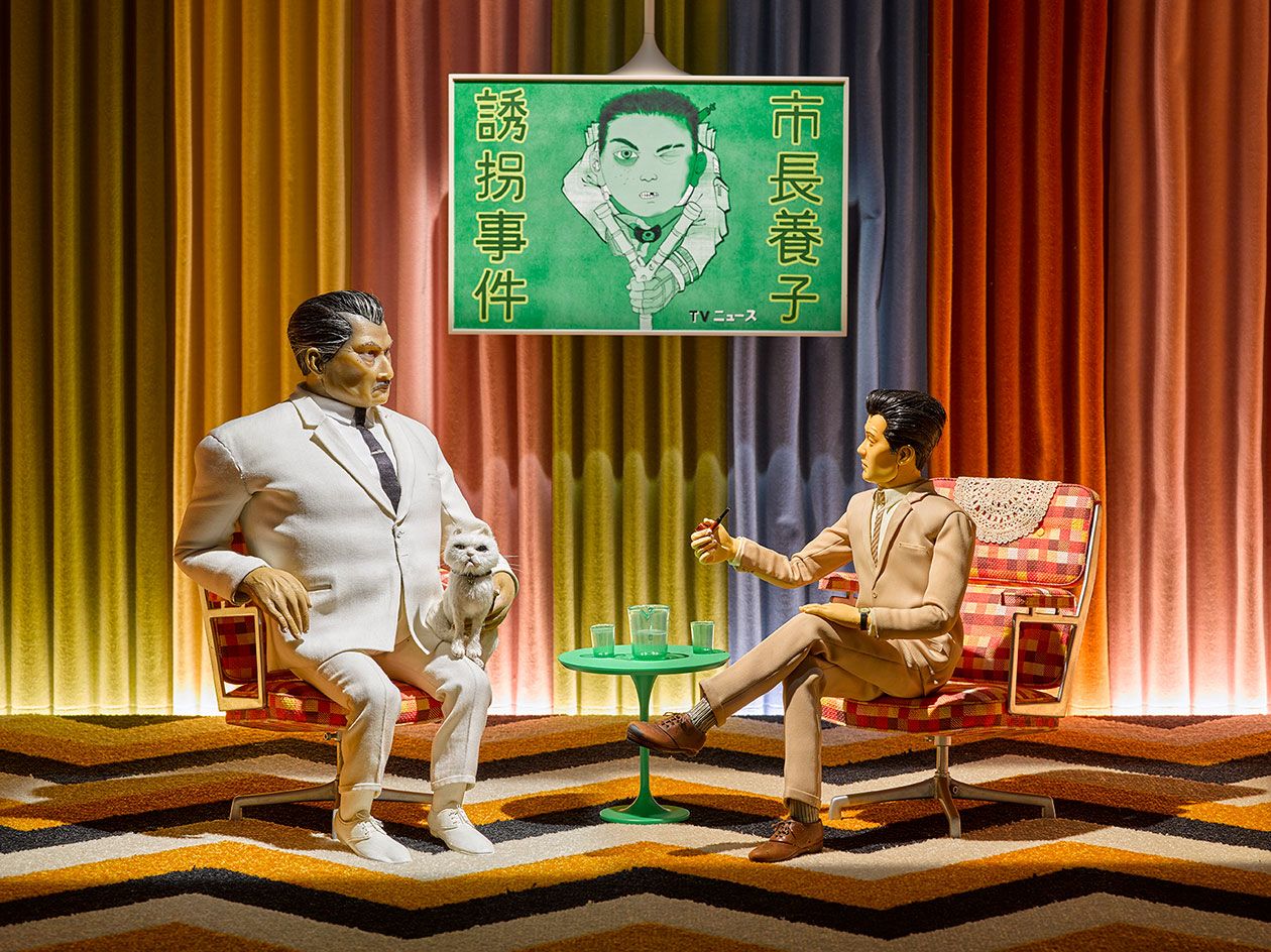 A close-up of one of the sets and original puppets