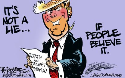 Political Cartoon U.S. Trump lying impeachment Trumpism SOTU
