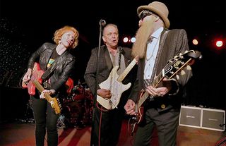 (from left) Sue Foley, Jimmie Vaughan and Billy Gibbons perform in concert during The Jungle Show IV at Antone's on December 28, 2018 in Austin, Texas