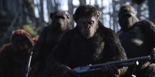 Caesar leading troops in War for the Planet of the Apes