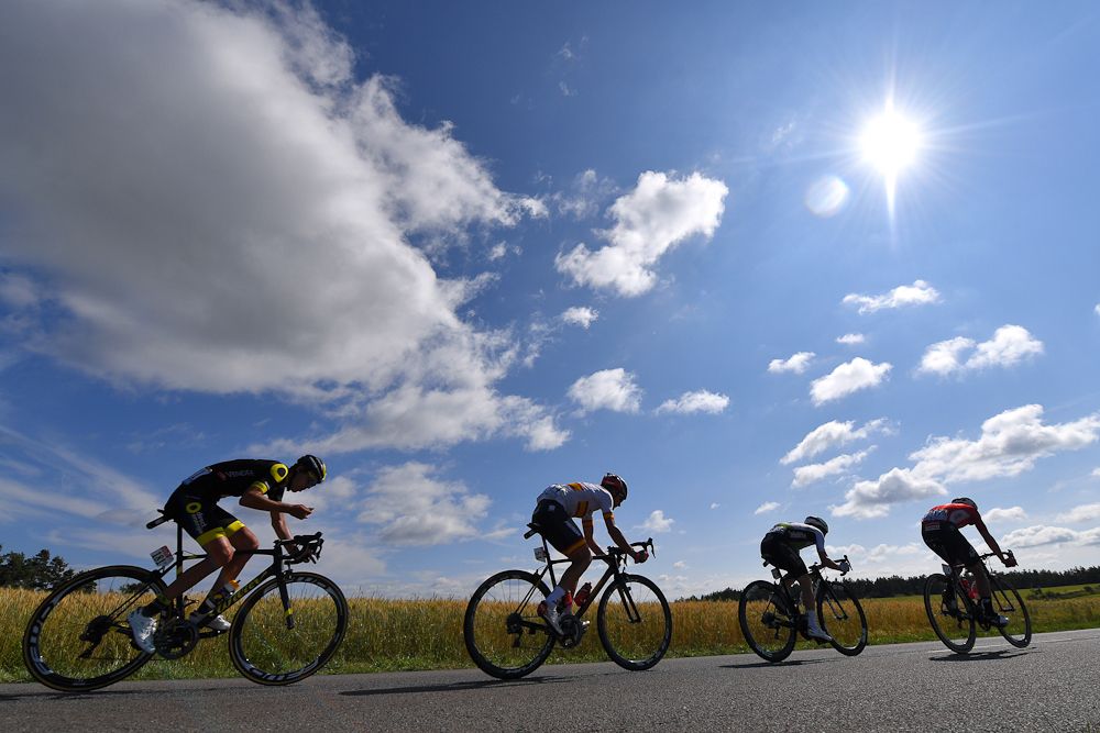 The sun shines on riders during stage 14 at the Tour de France