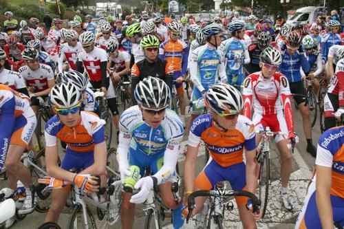 Riders await the start of stage 1