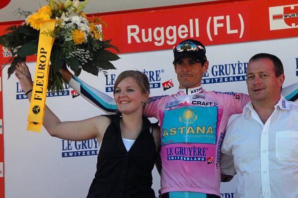 Astana's Andreas Kl&ouml;den is awarded the best climber's jersey.