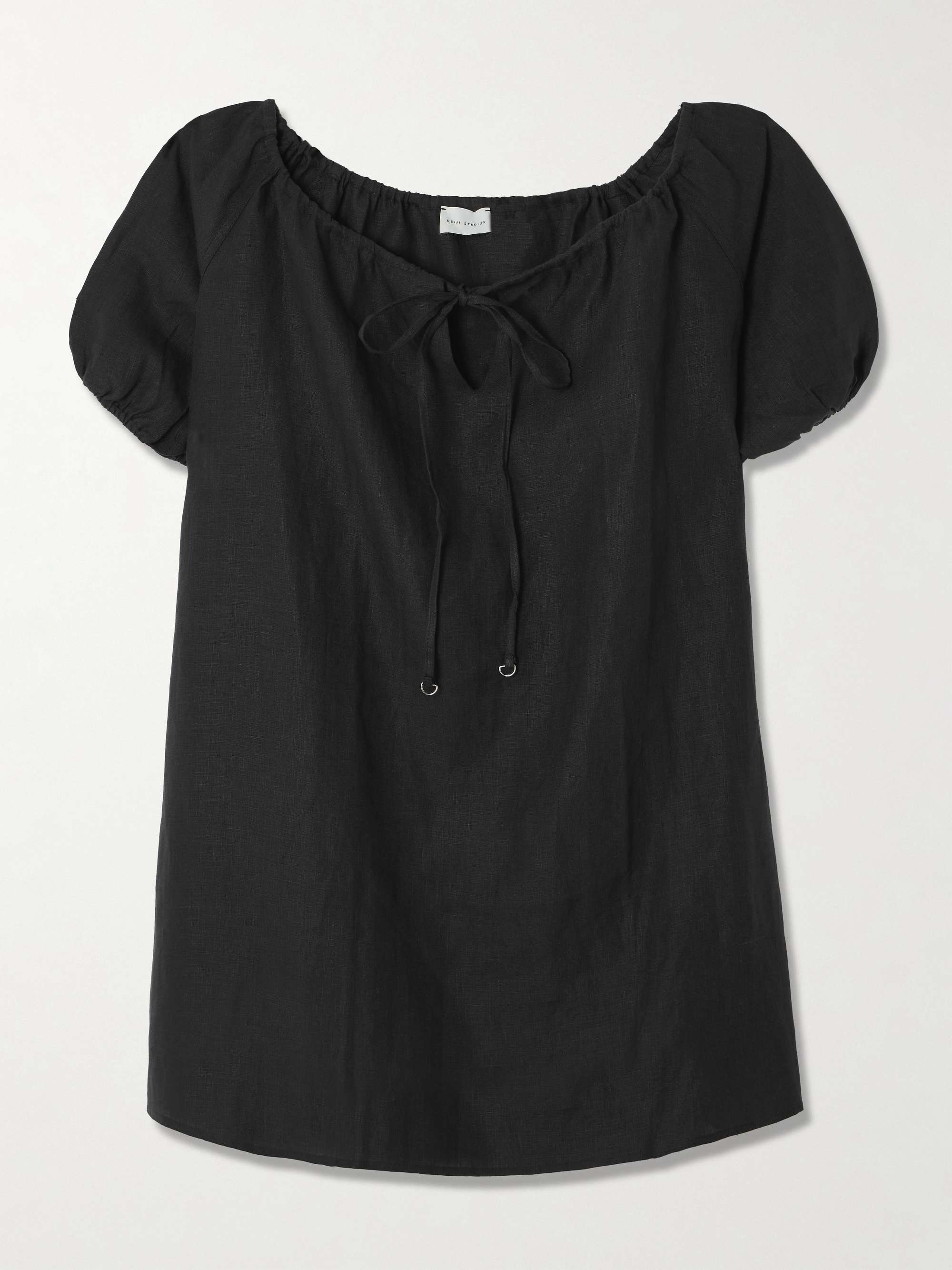 Tie-Detailed Linen Mini Dress