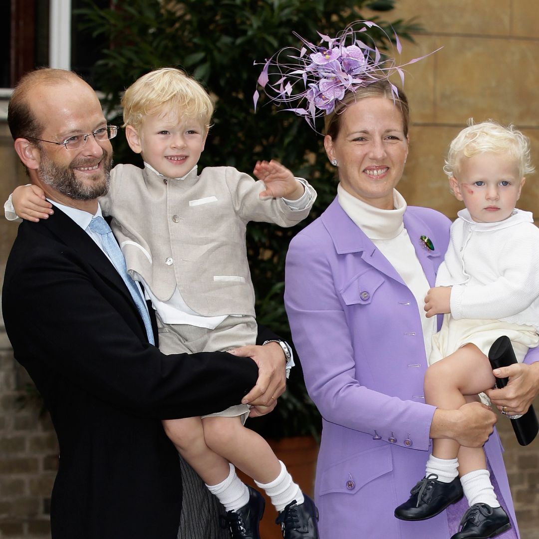 Lord Nicholas Windsor and Lady Nicholas Windsor holding their two young sons
