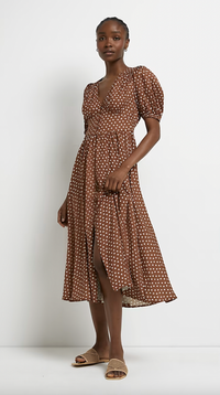 Brown polka dot midi dress, £42 | River Island